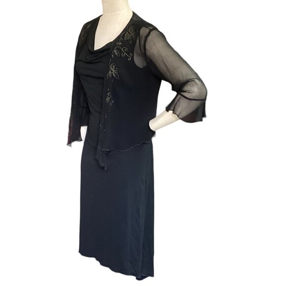 Robbie Bee Silk Sheer Shrug Sz 6 & French Curve Sz M Midi Dress Black #42N - Picture 3 of 13